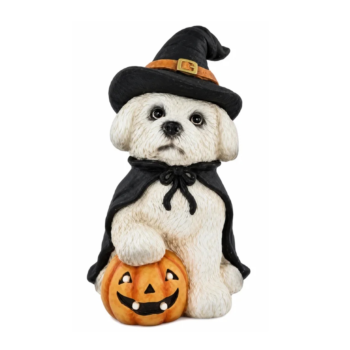 Halloween - Pes čaroděj s dýní HALLOWEEN s LED z magnesia 37cm