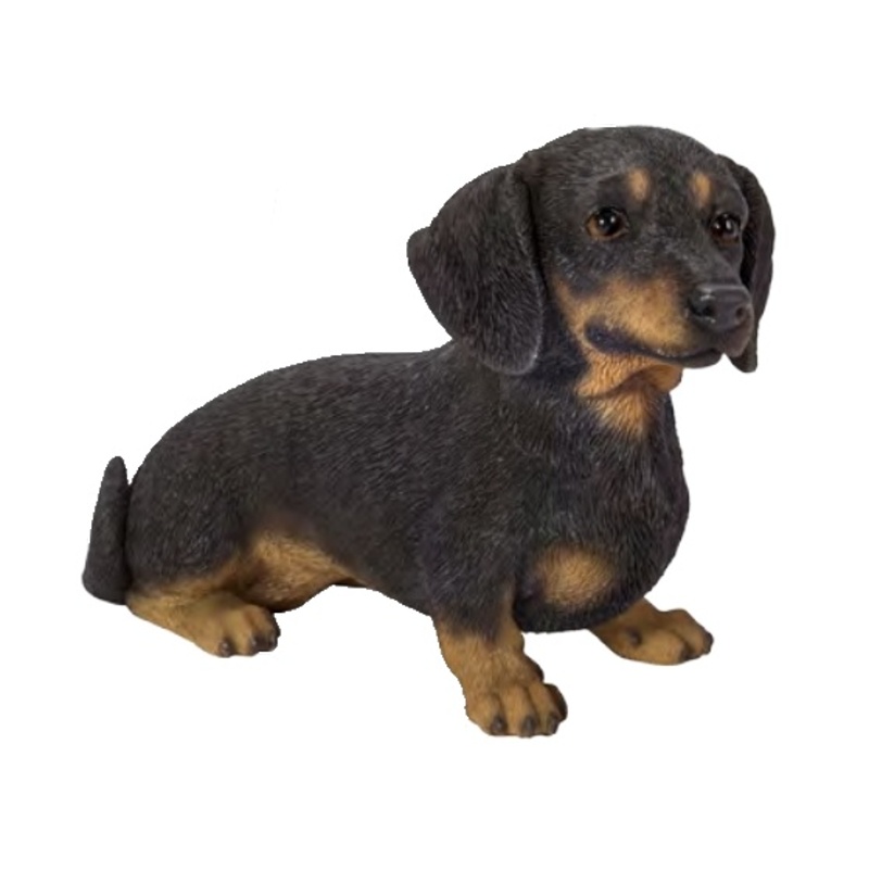Dekorační figurky zvířat - Pes Jezevčík sedící polyresinový hnědo-černý 23cm