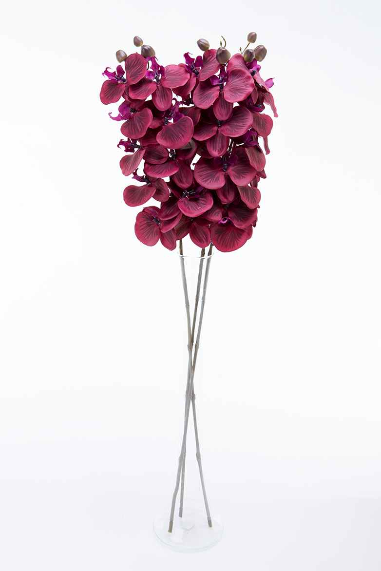 Phalaenopsis řezaný umělý 9květů 100cm tm. vínová-0