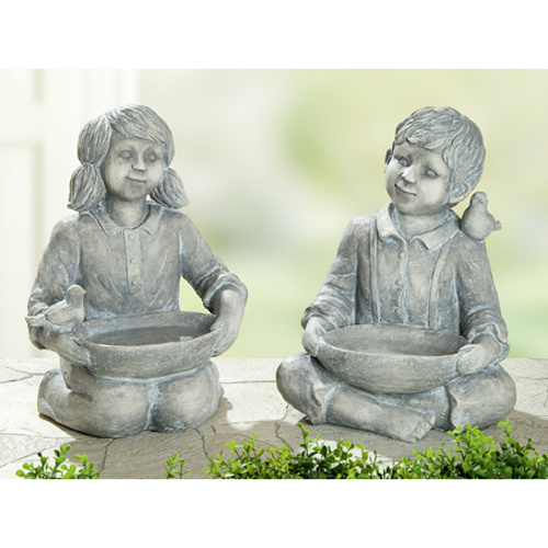 Krmítka, budky, domečky - Pítko pro ptáky/figurka dívka LEONI keramika šedá 44cm