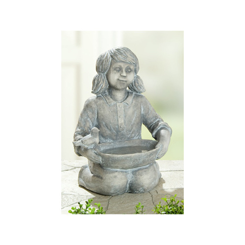 Pítko pro ptáky/figurka dívka LEONI keramika šedá 44cm-0