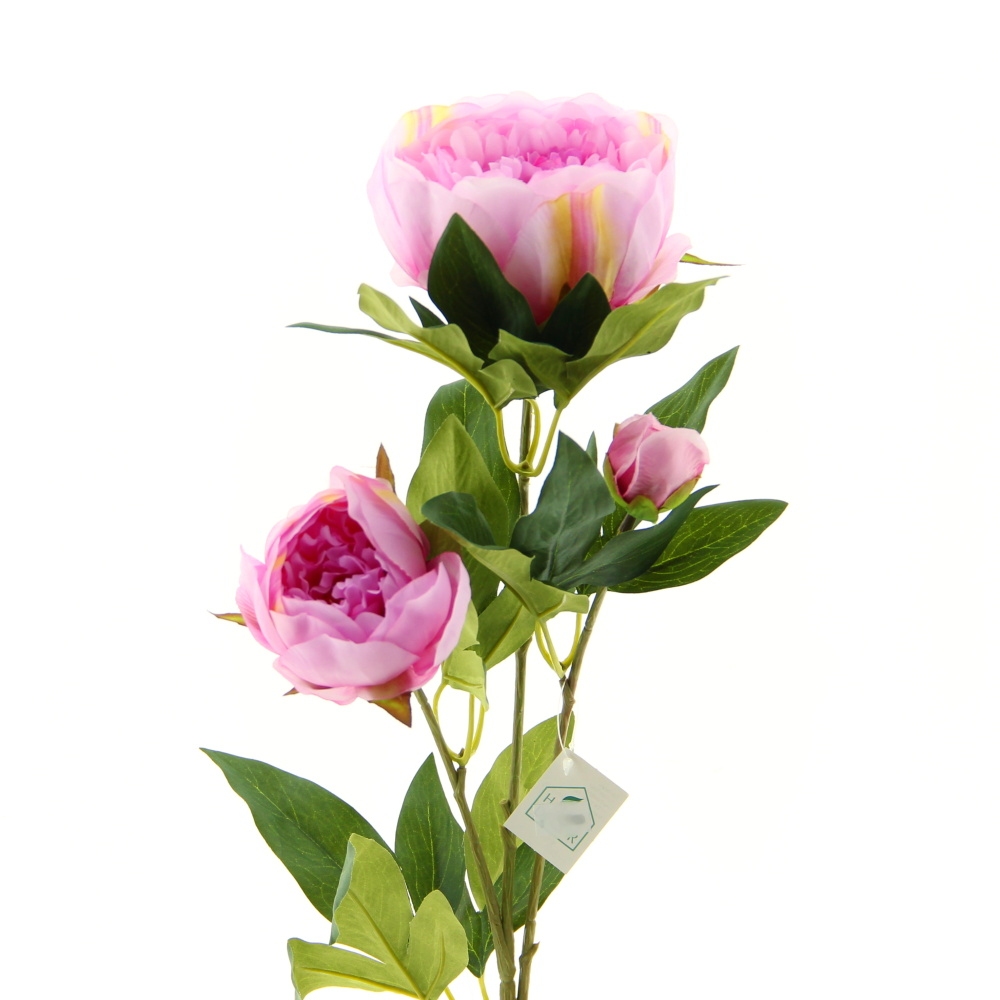 Letní umělé květiny - Pivoňka řezaná umělá se 2 květy růžová 70cm