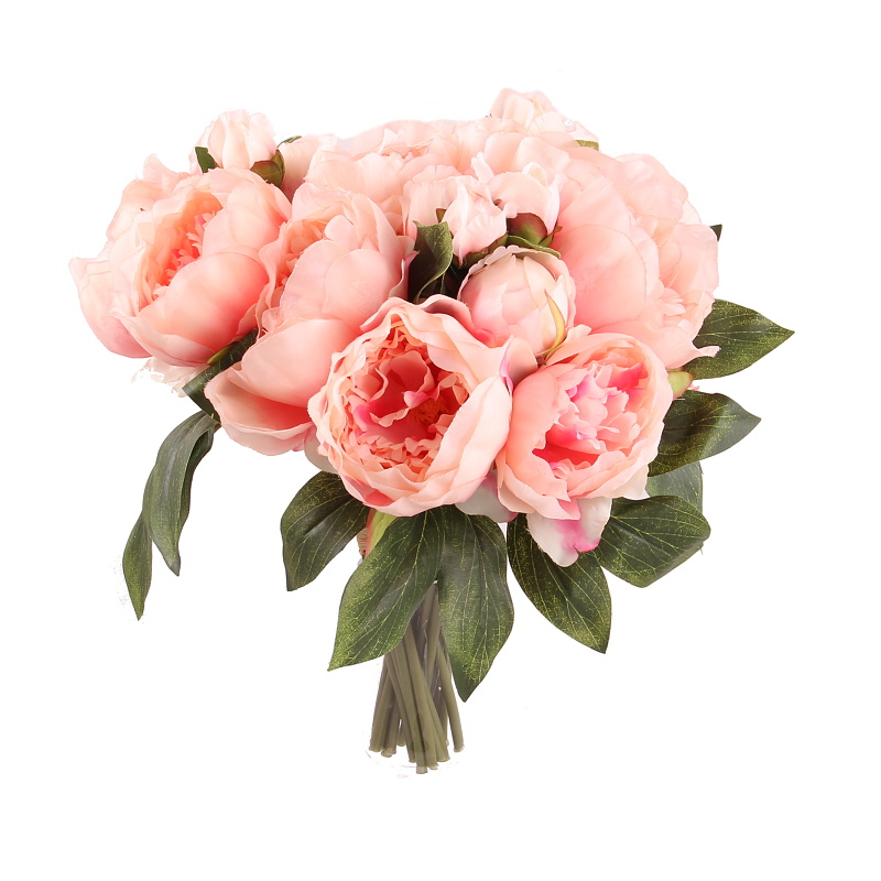 Umělé květiny ve svazku - Pivoňka svazek umělá lososová 8ks, 34cm