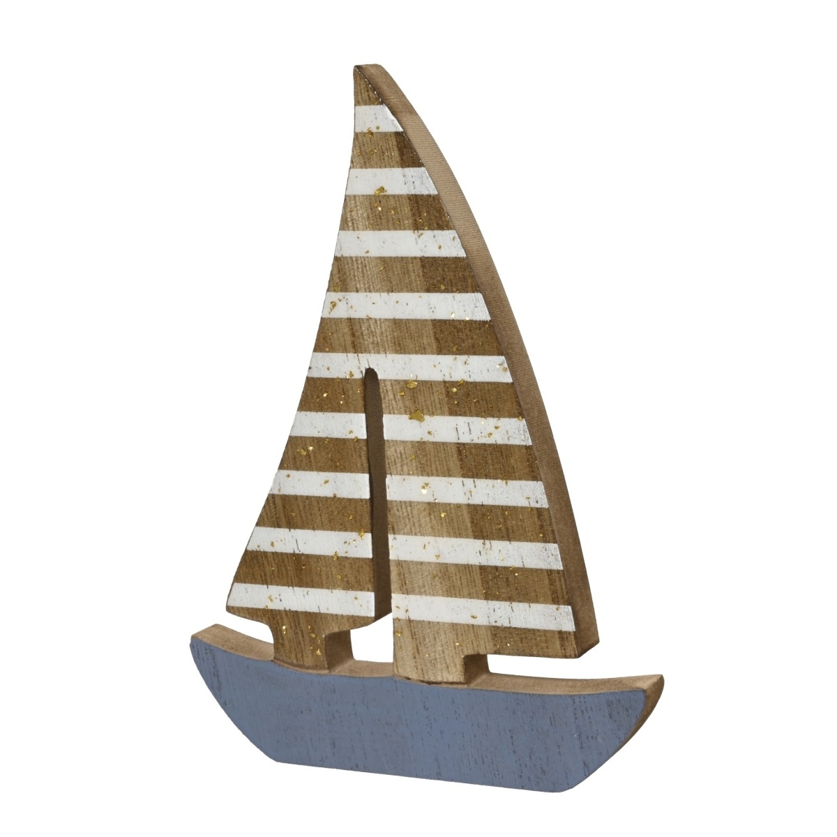 Dřevěné a proutěné dekorace - Plachetnice s pruhy z MDF 18cm