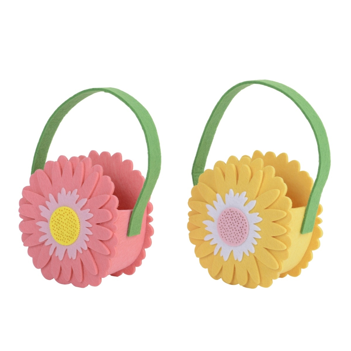 Velikonoce - Plstěný košíček s květem a 1  uchem mix 14,5cm