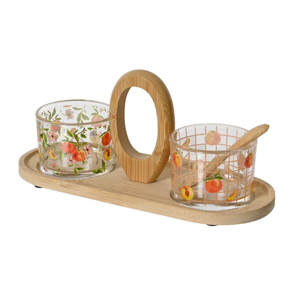 Misky a mísy - Podnos dřevěný + misky a lžičky 5ks