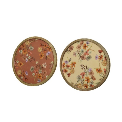 Tácy a podnosy - Podnos kulatý dekor květy dřevo mix 30cm