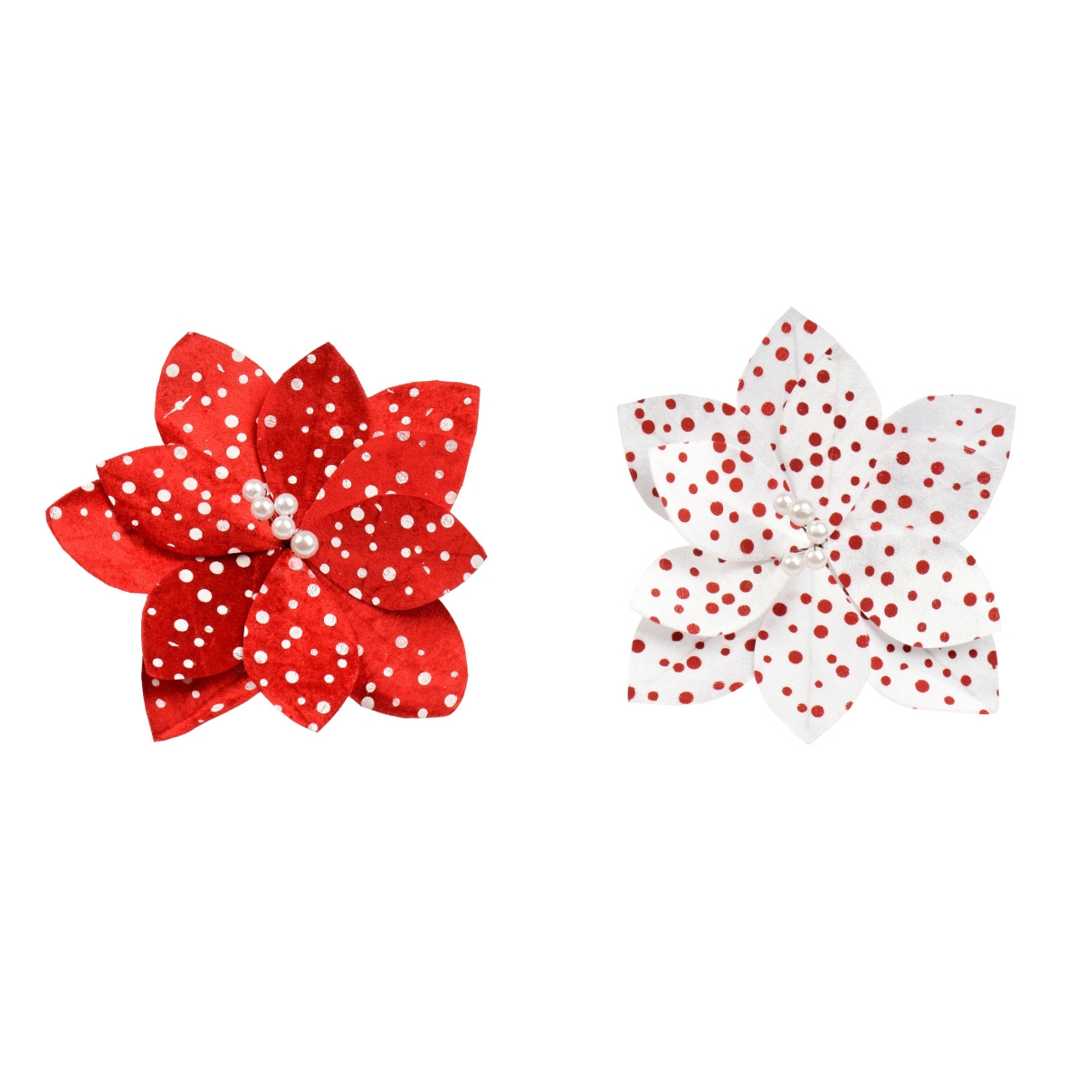 Vánoční umělé květiny - Poinsettia puntíkatý sametový květ na klipu mix 22cm
