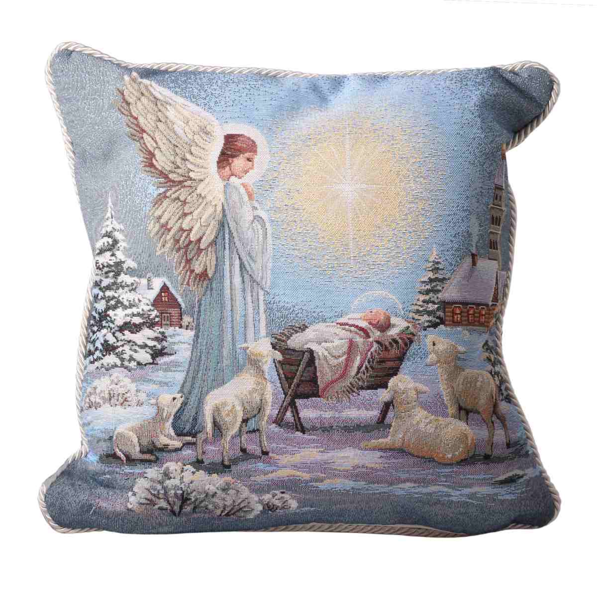 Polštáře a deky - Polštář DC NATIVITA s andělem u jesliček 40x40cm
