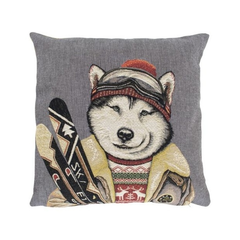 Polštáře a deky - Polštář HUSKY lyžař bavlněný šedý 45cm