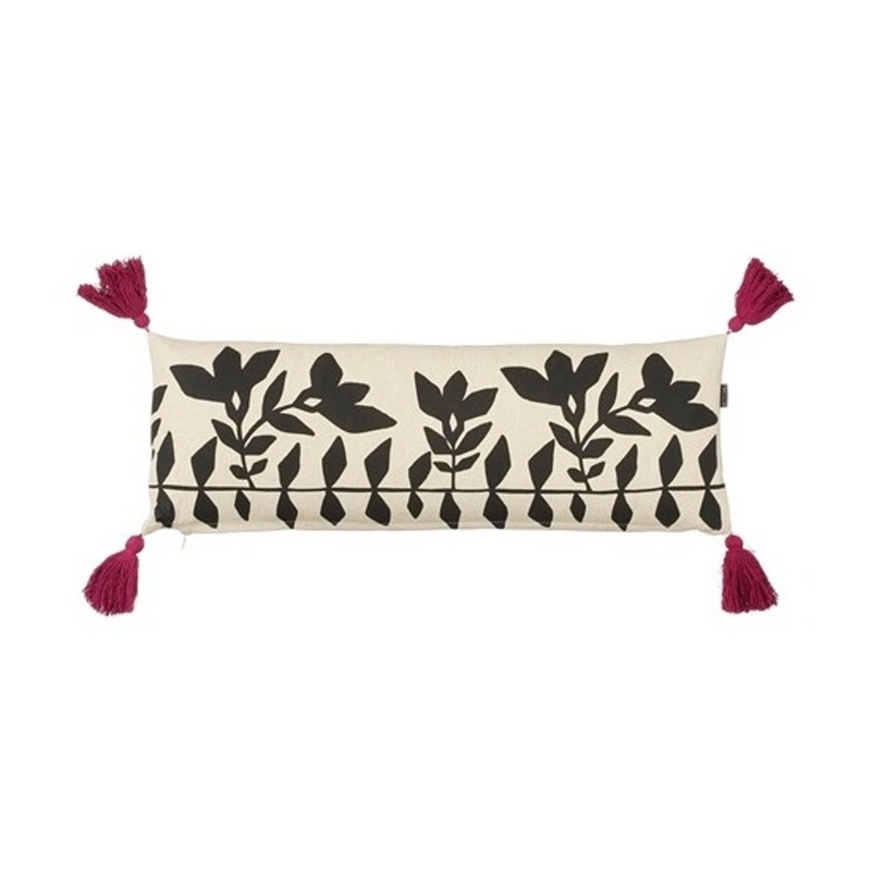 Polštáře a deky - Polštář s třásněmi a květy bavlněný 80x25cm