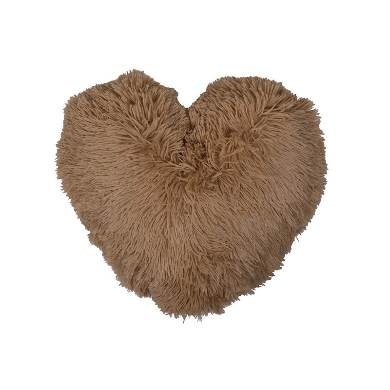 Polštáře a deky - Polštář srdce plyšový hnědý 40cm