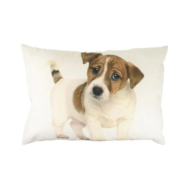 Polštáře a deky - Polštář štěně JACK RUSSEL bavlněný bílý 35x50cm