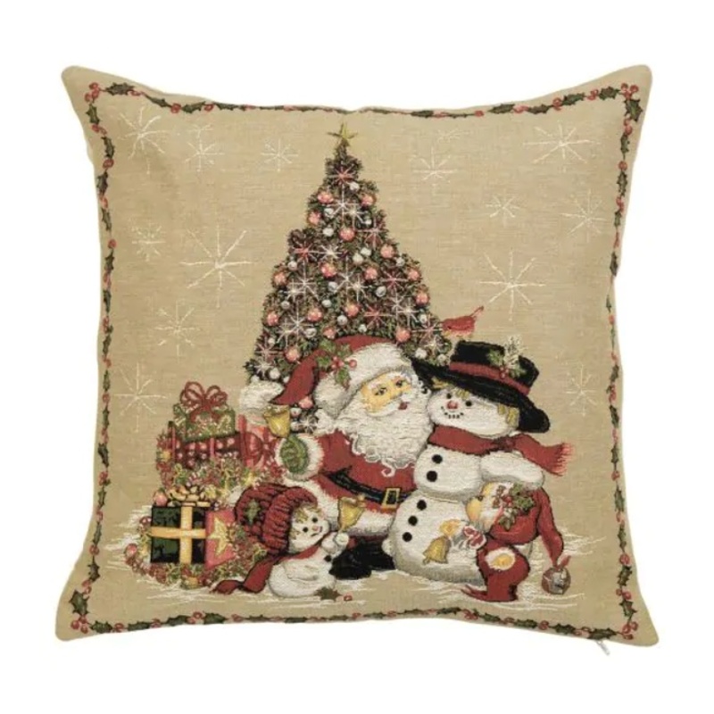 Polštáře a deky - Polštář vánoční strom a Santa Claus bavlněný béžový 45cm