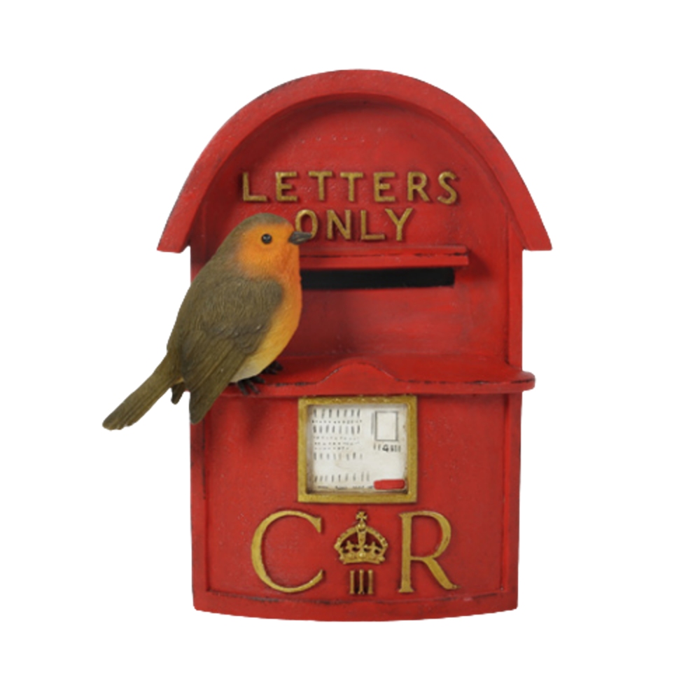 Doplňky do zahrady - Postovní schránka s červenkou polyresinová 18cm