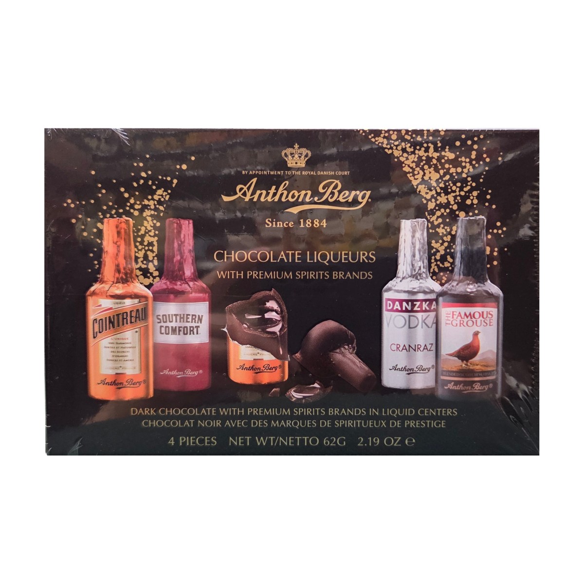 Čokoládové pochoutky - Pralinky lahvičky mléčné s likérem ANTHON BERG 64g