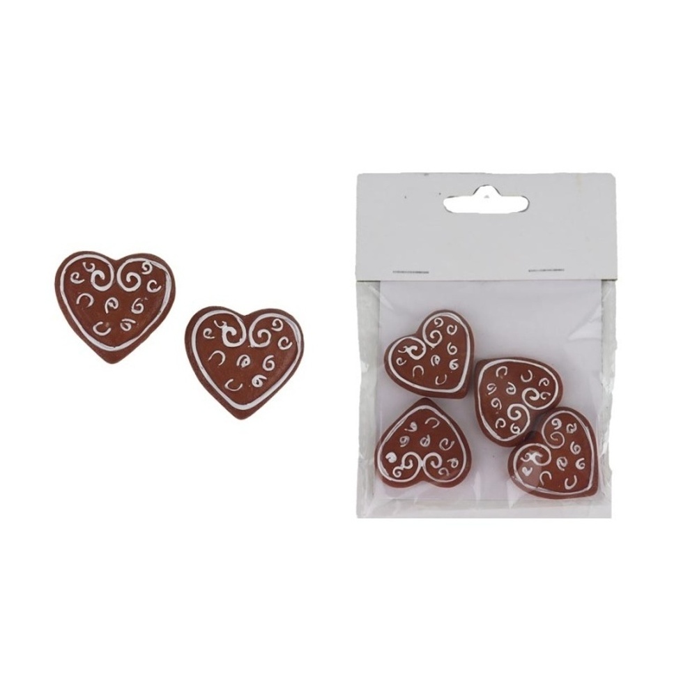 Přírdoba polyresinové perníkové srdce bílo-hnědé 4 ks