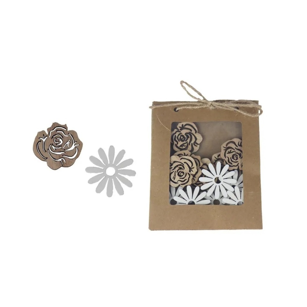 Přízdoby - Přízdoba dřevěná květ/růže mix 12ks