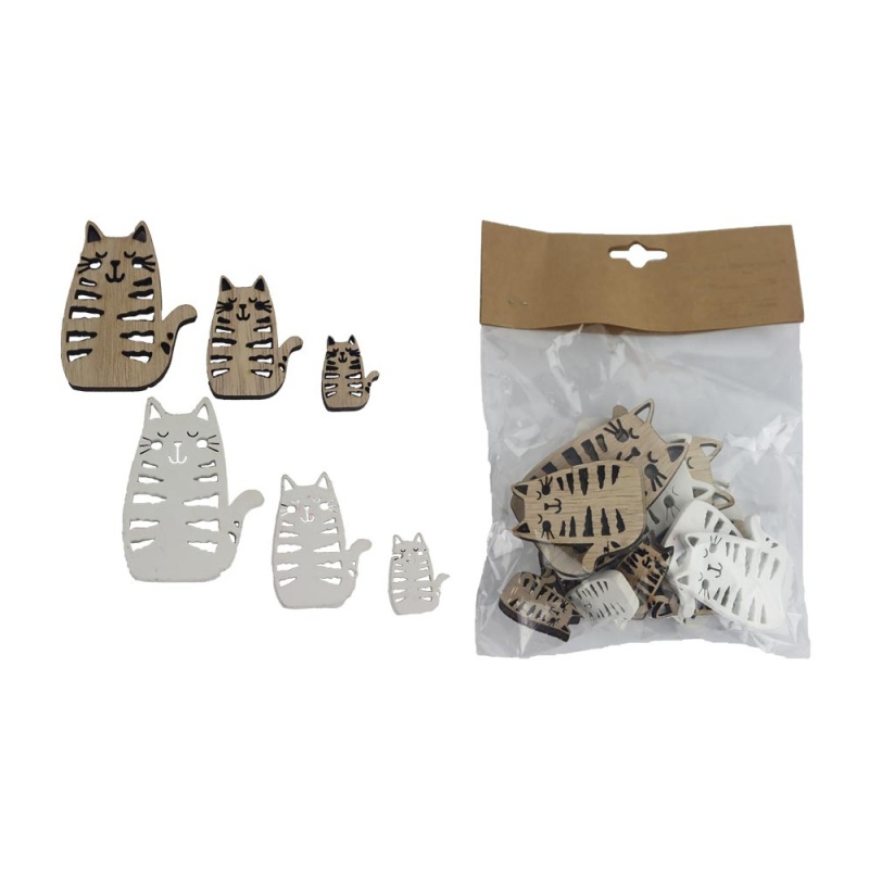Přízdoby - Přízdoba dřevěné kočky mix 18ks