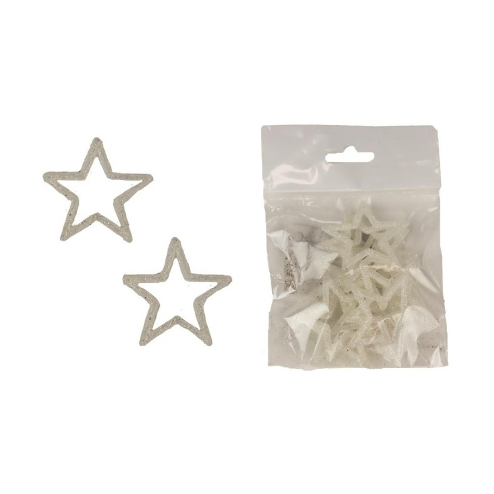umělé přízdoby - Přízdoba hvězda plastová s glitry 4,5cm/12ks