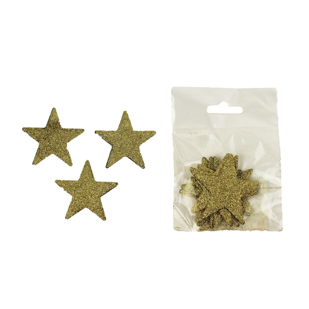 umělé přízdoby - Přízdoba plastová hvězda s glitry zlatá 5cm/8ks