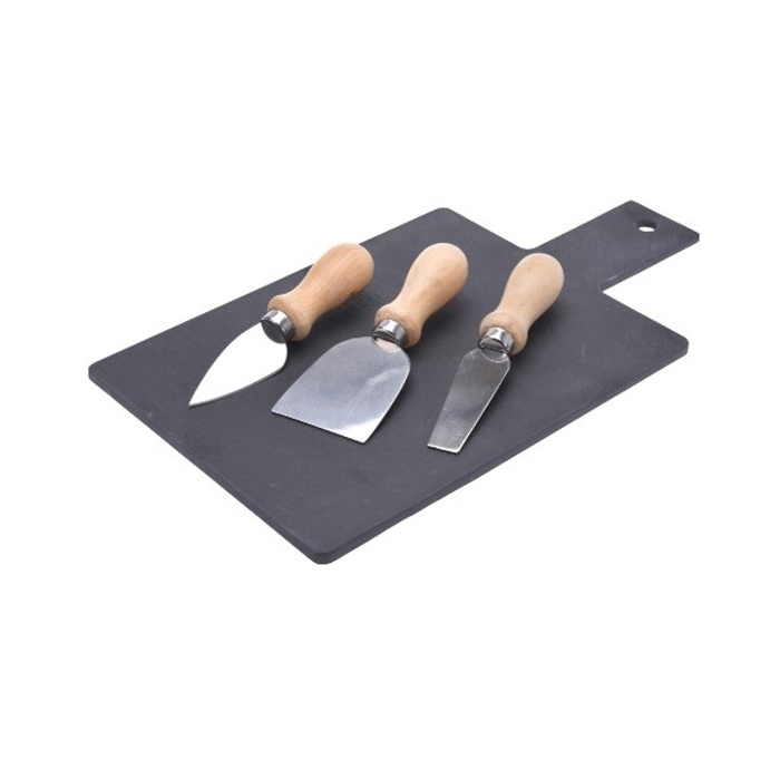 Sýrové sety - Prkénko keměnné na sýr + 3 nože 33cm