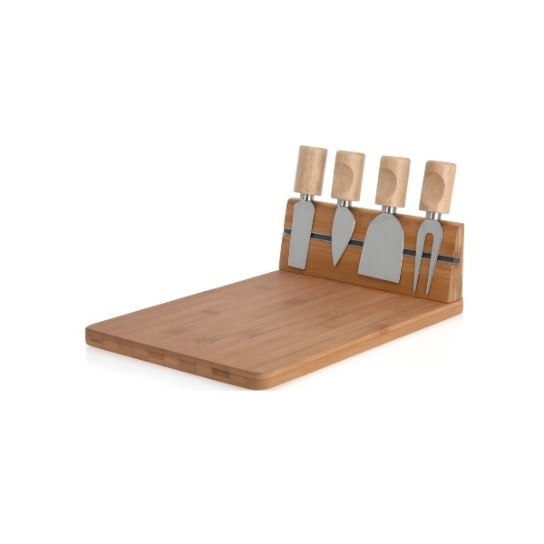 Sýrové sety - Prkénko na sýr + 4 nože bambus přírodní 30cm