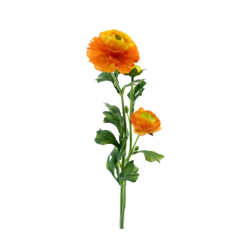 Letní umělé květiny - Pryskyřník NEW ORLEANS řezaný umělý se 3 květy oranžový 64cm