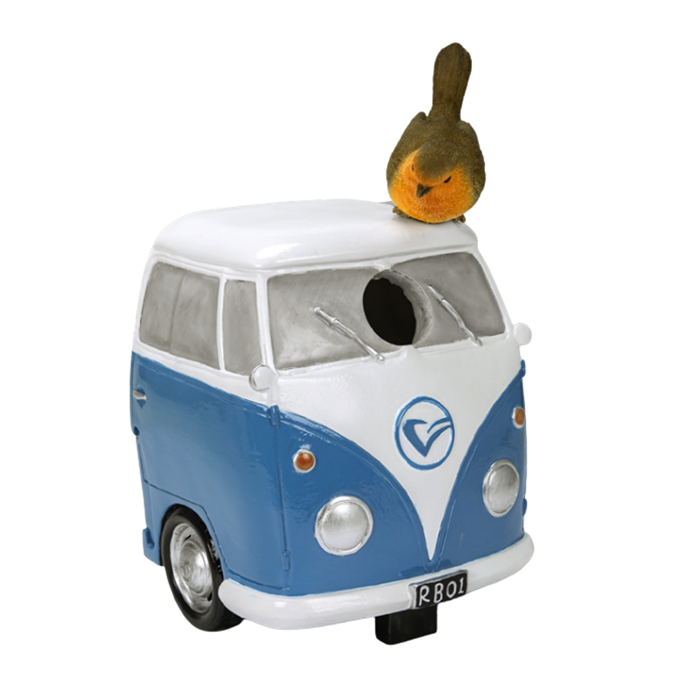 Krmítka, budky, domečky - Ptačí budka auto Van s červenkou polyresinová 23cm