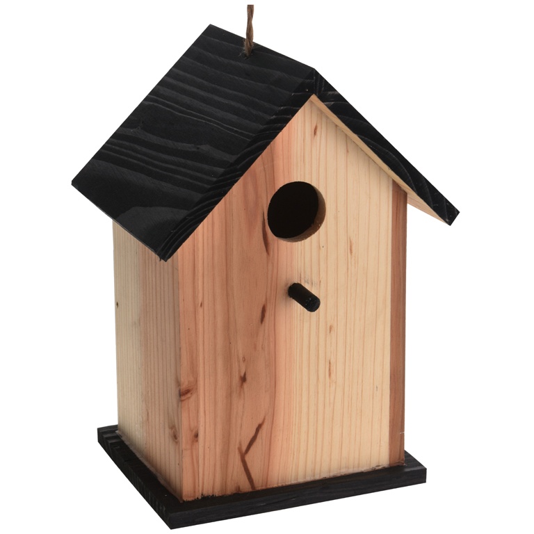 Ptačí  budka dřevěná 22cm přírodní-černá-0