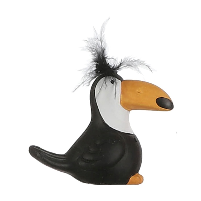 Dekorační figurky zvířat - Pták růžový nebo černý keramický s peřím 8,5cm mix barev