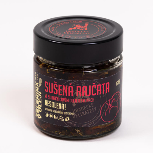 Zeleninové pochoutky - Rajčata sušená v slunečnicové oleji s bylinami 160g Hradecké delikatesy