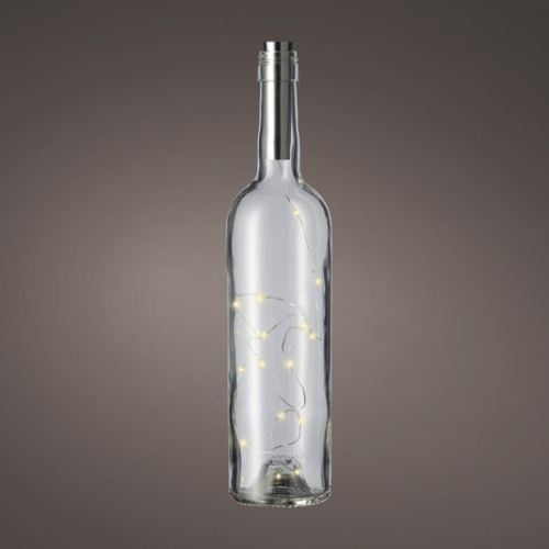 Venkovní osvětlení - Řetěz do lahve 15microLED t.bílá + čas.bat. stříbrná 70cm