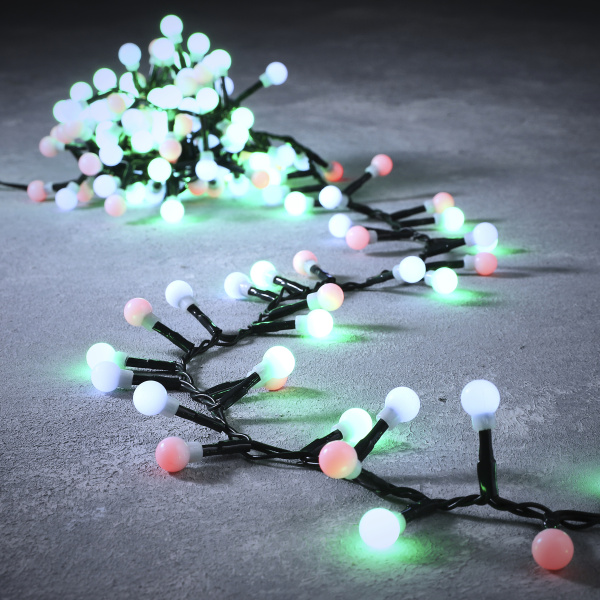 Vánoční světelné řetězy - Řetěz svíticí kuličky 550LED barevný s časovačem černý 14m