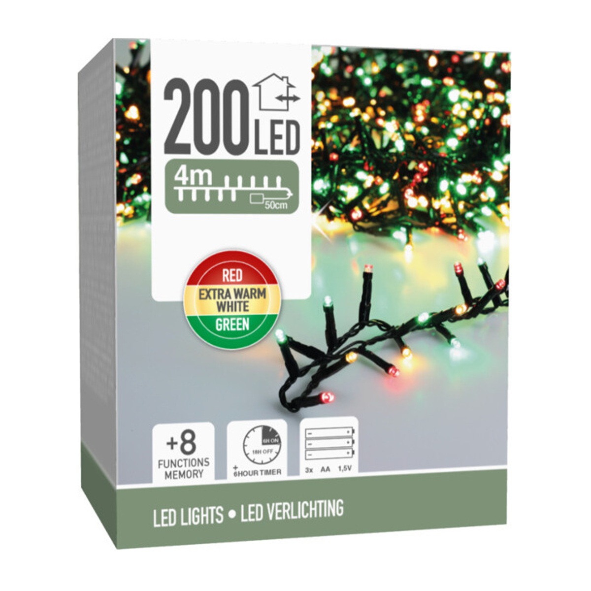 Vánoční světelné řetězy - Řetěz svítící venkovní 200LED multi s časovačem, 8 funkcí černý 4m