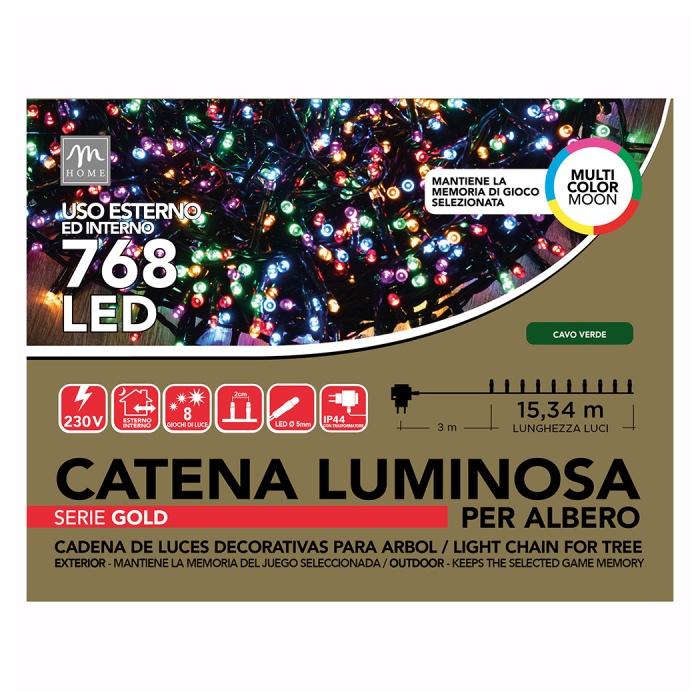 Vánoční světelné řetězy - Řetěz svítící venkovní 768LED multi 8 funkcí zelený 15,34m