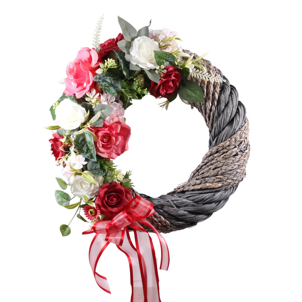 Od našich floristek - Rubínová romance aranžovaný věnec 40cm