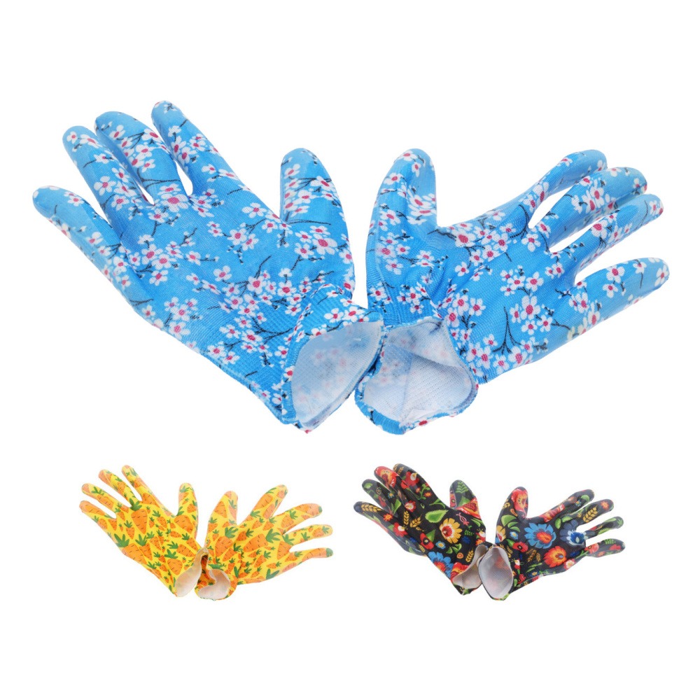 Zahradnické rukavice - Rukavice zahradní polyesterovo-nitrilové s potiskem mix