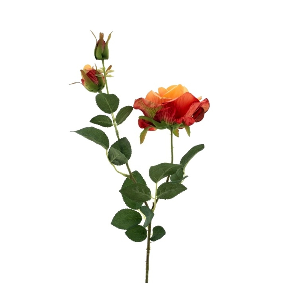 Letní umělé květiny - Růže SEINA řezaná umělá s 1 květem a 2 poupaty oranžová 65cm