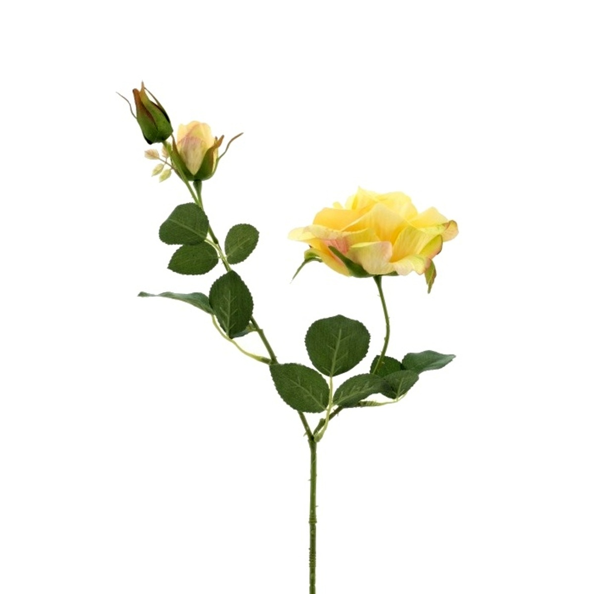 Letní umělé květiny - Růže SEINA řezaná umělá s 1 květem a 2 poupaty žlutá 65cm
