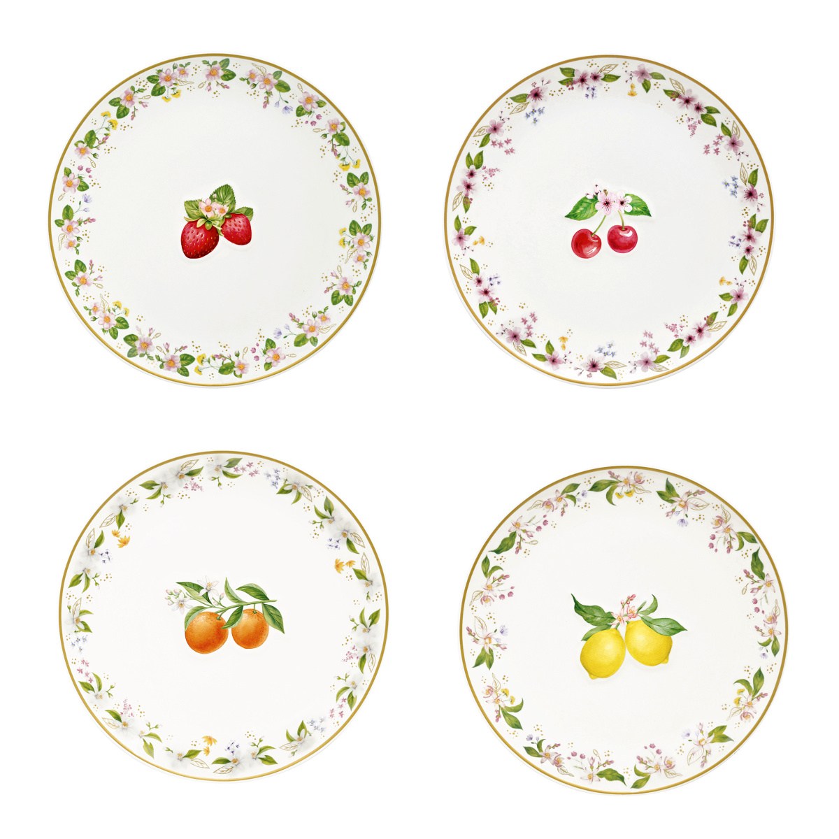 Talíře - Sada dezertních talířů FANCY FRUIT z porcelánu mix 2ks