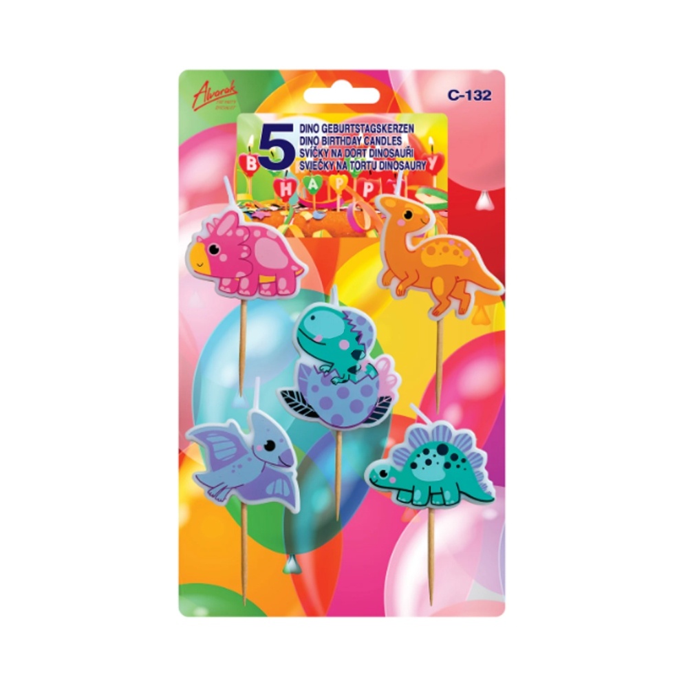 Svíčky na dort - Sada dortových svíček - dinosauři 5ks