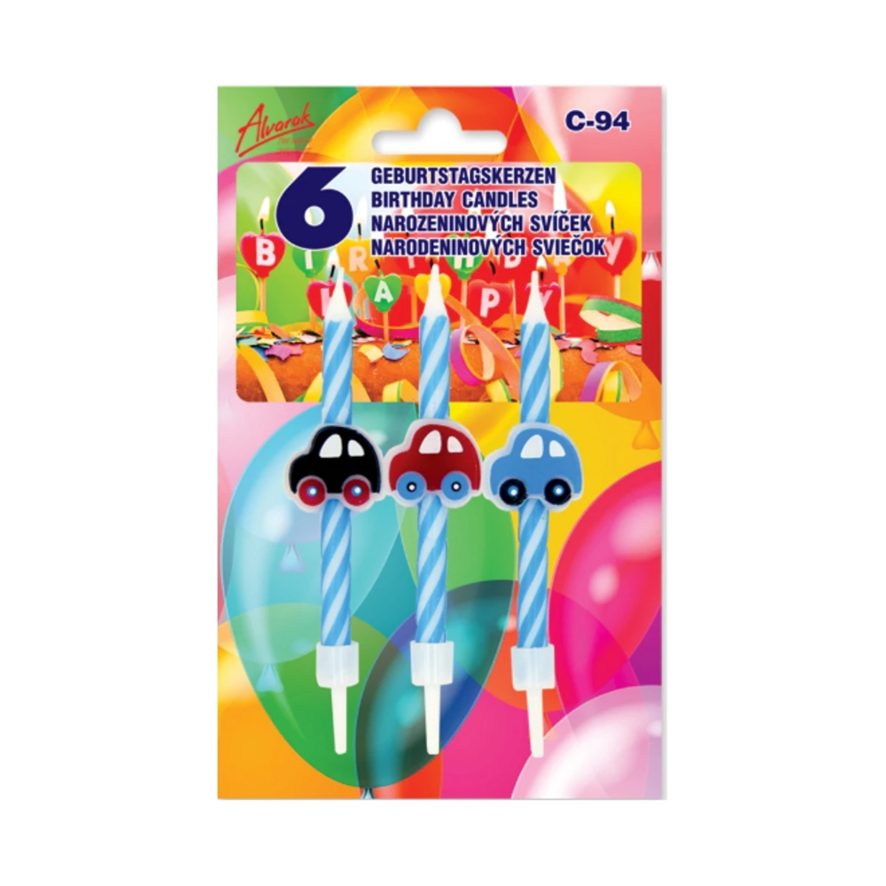 Svíčky na dort - Sada dortových svíček s autíčky 6ks