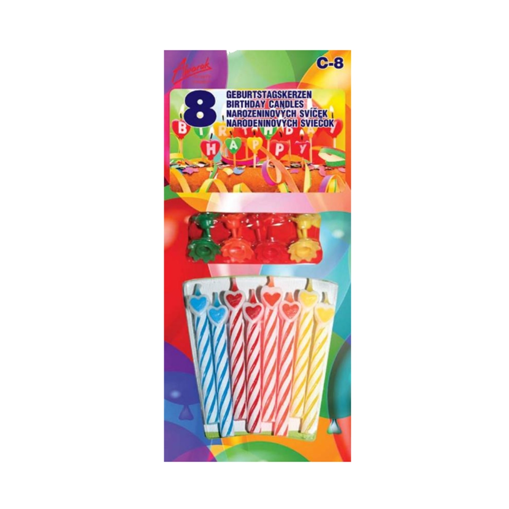 Svíčky na dort - Sada dortových svíček se srdíčkem 8ks