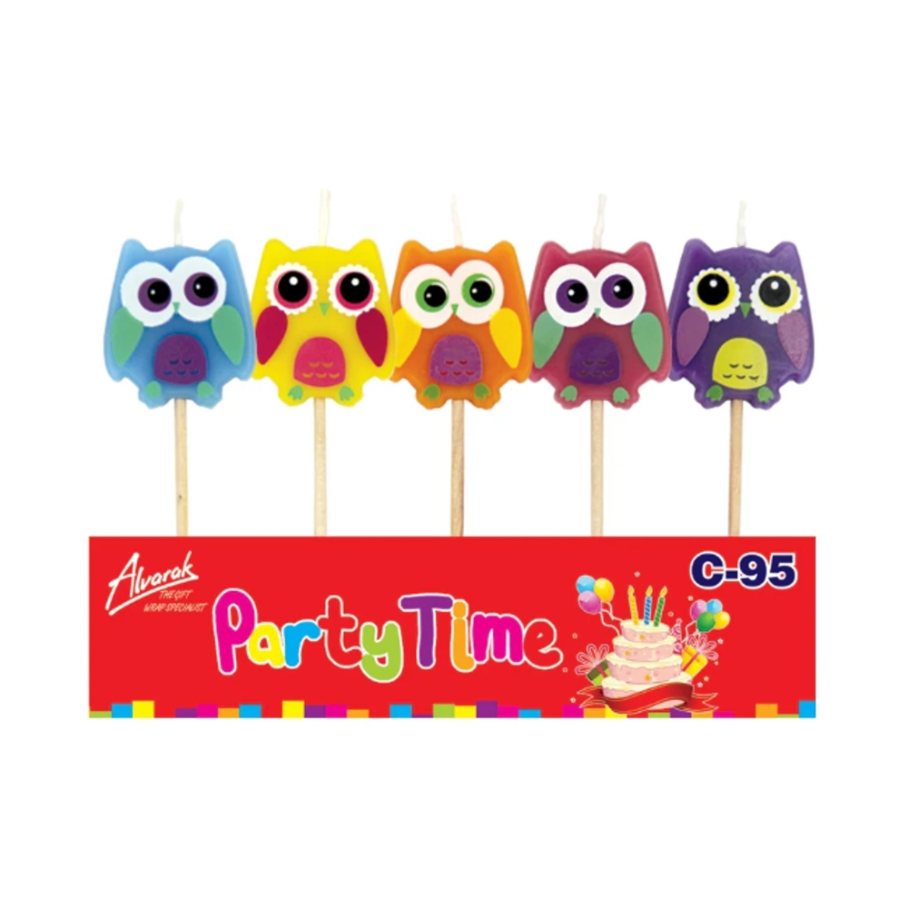 Svíčky na dort - Sada dortových svíček - sovy 5ks