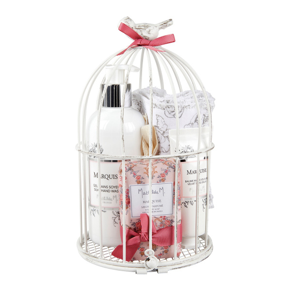 Dekorace - Sada MARQUISE krém na ruce+mýdlo 2ks+ubrousky+klec