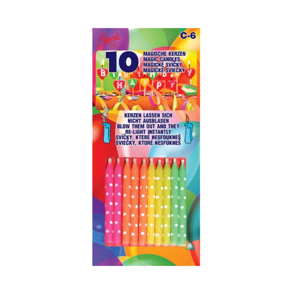 Svíčky na dort - Sada nesfouknutelných dortových svíček 10ks