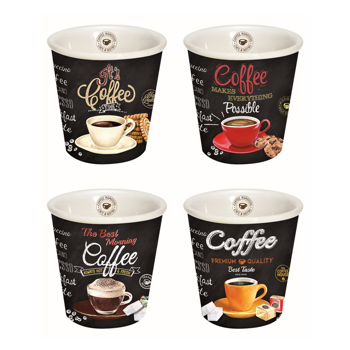 Hrnky a sklenice - Sada šálků na espresso ITS COFFEE TIME z porcelánu 4ks