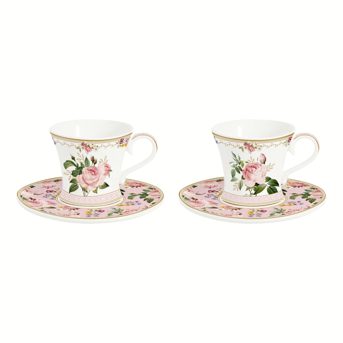 Hrnky a sklenice - Sada šálků s podšálky CHANT DES ROSES z porcelánu 2ks