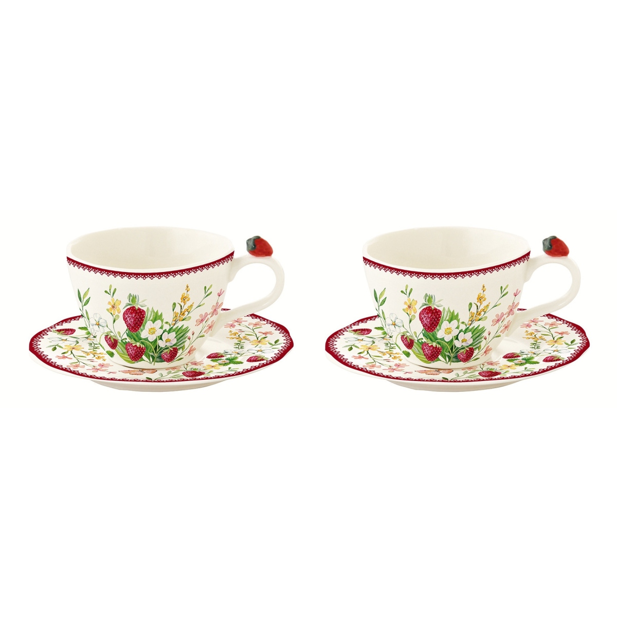 Hrnky a sklenice - Sada šálků s podšálky JARDIN DES FRAISES z porcelánu 2ks